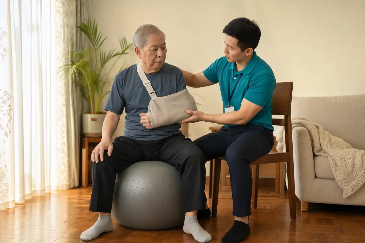 物理治療師上門為中風患者進行一對一復康訓練